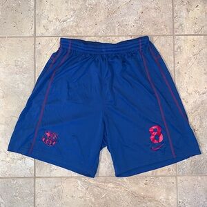 Nike Men's FC Barcelona Soccer Shorts Blue and Red Number 8 - Size Small‎